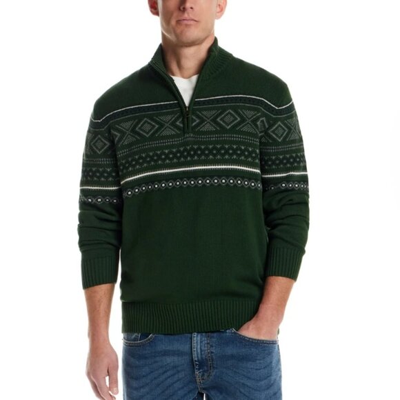NWT Weatherproof Vintage Men's 1/4 Zip Holiday Cotton Heavyweight Sweater, Green - Picture 2 of 5